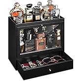 Emfogo Cologne Organizer, Leather Perfumes Organizer for Dresser, Large Capacity Dustproof Cologne Holder with Drawer Storage Perfume Stand Organizer, Ideal Gift for Loved ones