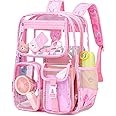 PIG PIG GIRL Clear Backpack for School,Heavy Duty PVC Transparent Bookbag for Girls Stadium Approved See Through Backpack