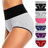 ASIMOON Women's High Waisted Cotton Underwear Tummy Control Panties Soft Full Coverage Ladies Briefs
