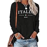 SweatyRocks Women's Long Sleeve Graphic Tees Paris Print Loose Tops Going Out Fall Vacation Clothes