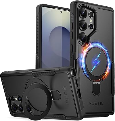 Poetic Neon MagPro Hülle für Samsung Galaxy S25 Ultra 5G, [Magnetischer Ringständer] Zweilagige, robuste, schlanke, stoßfeste Schutzhülle, Schwarz