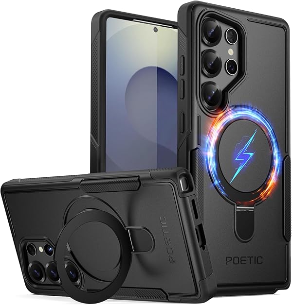 Poetic Neon MagPro Hülle für Samsung Galaxy S25 Ultra 5G, [Magnetischer Ringständer] Zweilagige, robuste, schlanke, stoßfeste Schutzhülle, Schwarz