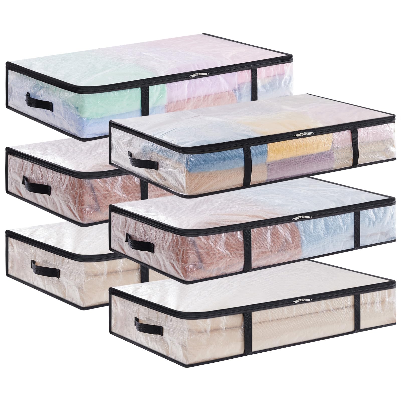 Lifewit 6 Pack Under Bed Storage Bags - 60L Clear Plastic With Reinforced Handles for Bedding & Clothes