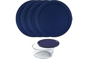 Wood Grip Lids for Pyrex and Anchor Round Glass Containers Works for 6/7 Cups - 6-Cups, Blue-4 Pack