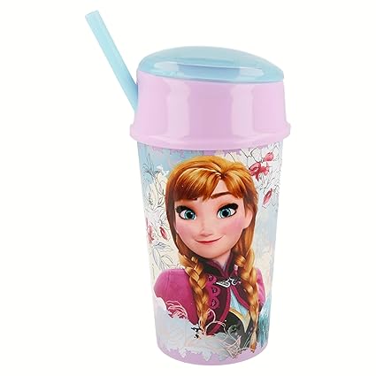 Frozen – Becher aus Kunststoff mit Deckel, Strohhalm und Fach Snack 400 ml (Stor 22801)