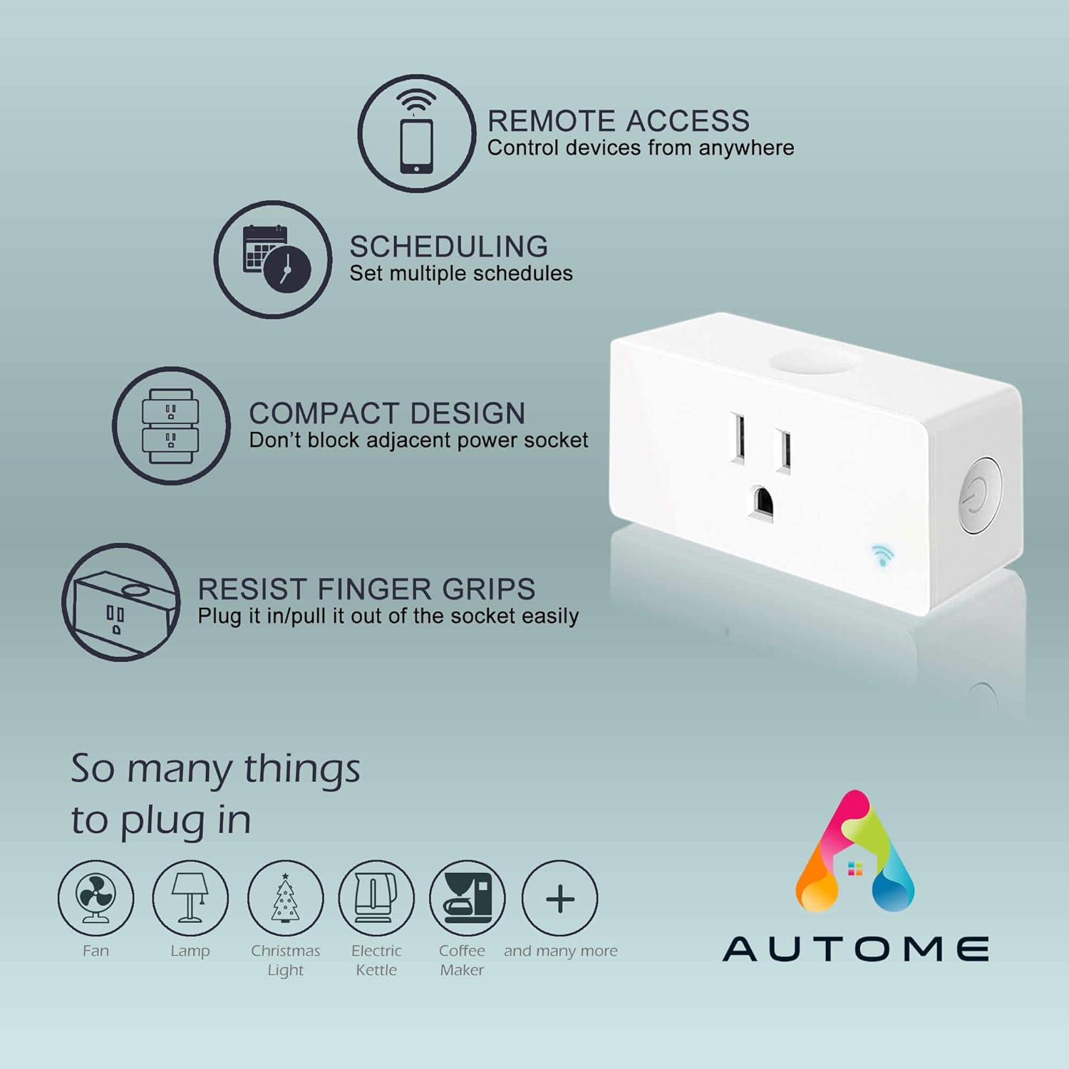 Autome Wifi Smart Plug – Smart Outlet for Home Automation w/Alexa, Google, IFTTT – App Control Remote from Any Location [1pk] - - 