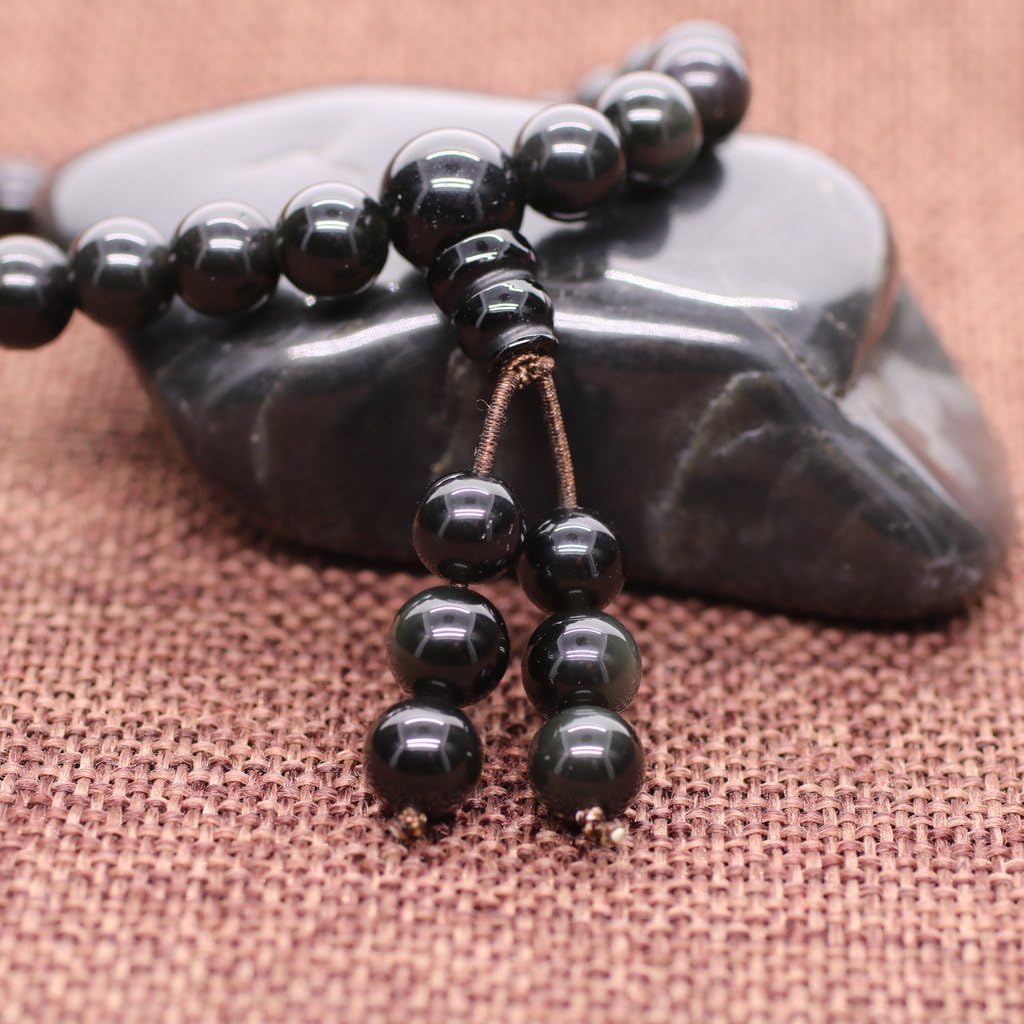 coai 108 Beads Rainbow Eye Obsidian Bead Meditation Mala Bracelet Necklace 8mm, black - Image 4