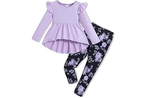 Doresbebe Toddler Girl Clothes Kid Fall Outfit Ruffle Sleeve Shirt Top Floral Pants Winter Clothing Set
