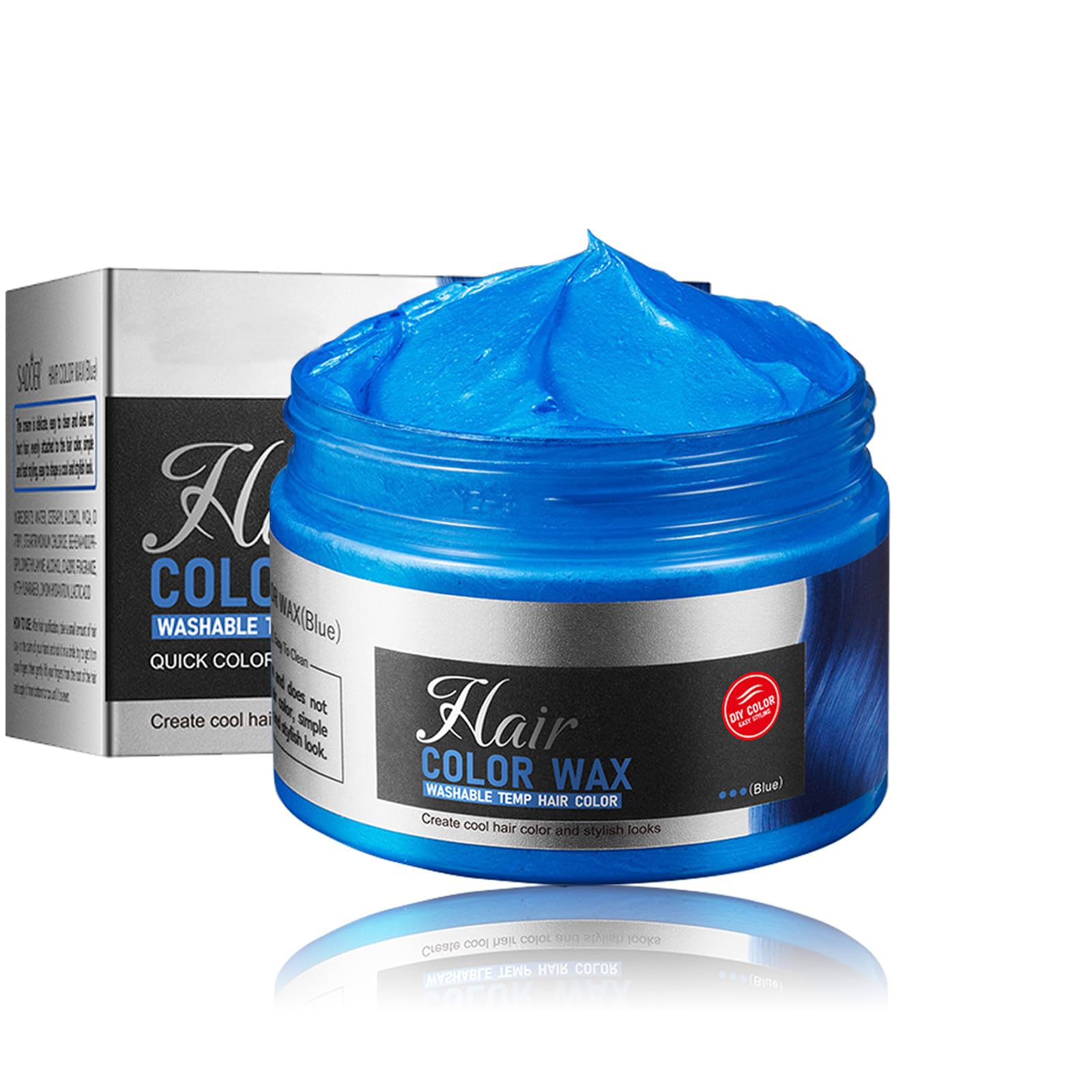 Temporary Silver Gray Hair Color Wax, 120g, Instant Hairstyle Cream Dye, Disposable Colouring Mud for Men, Women, Youth, Grey Natural Styling Pomades for Party, Cosplay, DIY, Halloween (Blue)