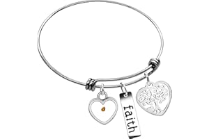 Uloveido Stainless Steel Tree of Life Bangle Mustard Seed Pendant Faith Cuff Bracelet Gifts for Women Teen-Girls Y639