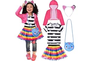 Latocos Girls Cat Dollhouse Costume with Rainbow Tutu Dress Jacket T-shirt Headband and Bag Halloween Birthday Party Outfits