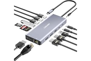 LASUNEY USB C Laptop Docking Station Dual Monitor, 14 in 1 USB C Hub Multiport Adapter Dongle with 2 HDMI, DisplayPort, RJ45, SD/TF, USB C/A Ports, PD, Mic/Audio, Compatible for MacBook Dell HP Lenovo