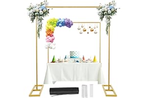 PARSEBIO Square Backdrop Stand, 8.2FT Wedding Arch, Heavy Duty Balloon Arch Stand, Over The Table Rod Stand with Clamps, Adjustable Photo Booth Background Kit, Backdrop Frame for Decor Birthday Party