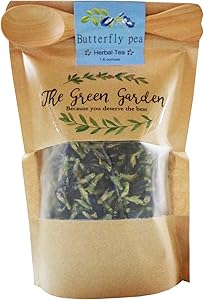 100% Organic Dried Pure Butterfly Pea Flowers 1.60 Oz. (50 g.) Herbals Blue Tea, All Natural Ingredients, Nontoxic, GMO-Free, Safe and Healthy in Zipper Packaging and Get Free a Wooden Spoon by FBA