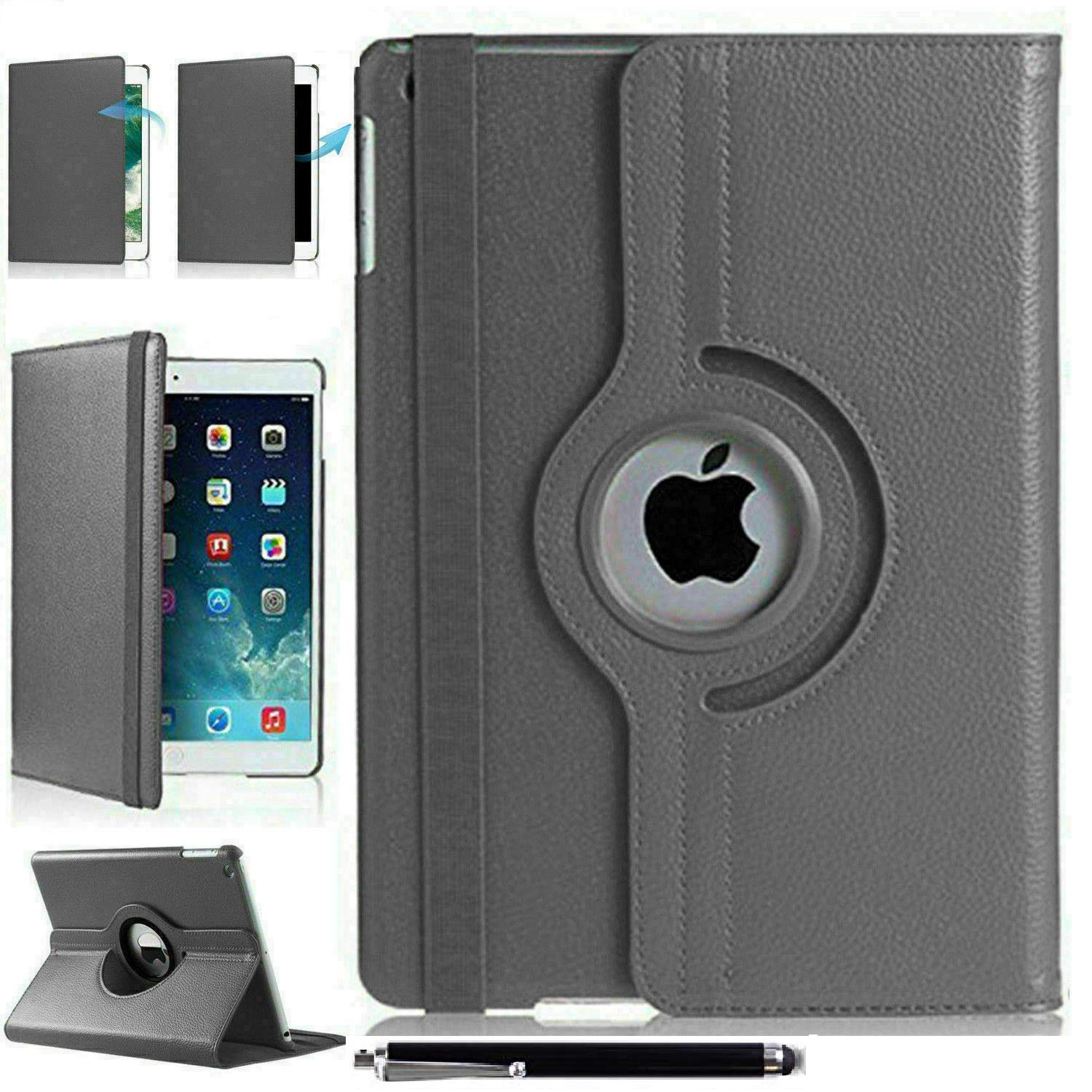 Leather Flip 360 Rotation Case For iPad 10.2" 7th/8th Generation (2019-2020) Corner Protection and Stand Feature (Include Stylus Pen) (Gray)