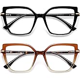 AMOMOMA Trendy Square Blue Light Blocking Reading Glasses for Women Women's Readers Spring Hinge AM6082