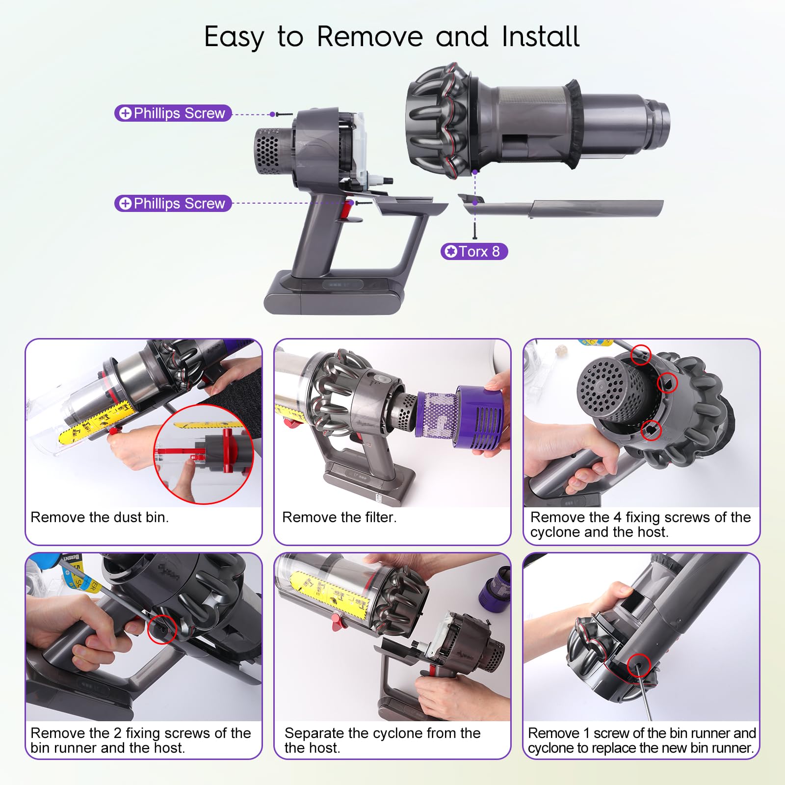 Cyclone Baffle Bin Runner Compatible with Dyson V10 V11 V15 SV12 SV14 SV15 SV22 Vacuum Cleaner Cyclone Support Sliding Plate Replacement Parts