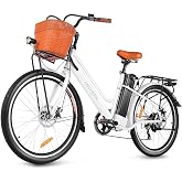 ANCHEER 26'' Electric Bike for Adults, Peak 749W Low Frame Commuter Ebike | 48V/374Wh Removable Battery Up to50Miles(PAS), 7-Speed Step Through Commuter Ebike Electric Bicycle with Basket, LCD Display