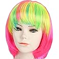 KOLIGHT Fashion Colorful Short Straight Halloween Wigs Women Girls Replacement Cosplay Costume Hair Wigs with Cap+Comb (Pink)