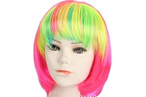 KOLIGHT Fashion Colorful Short Straight Halloween Wigs Women Girls Replacement Cosplay Costume Hair Wigs with Cap+Comb (Pink)