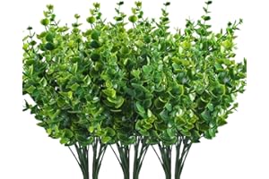 CATTREE Artificial Shrubs Bushes, Plastic Eucalyptus Leaves Fake Green Plants Wedding Indoor Outdoor Home Garden Verandah Kitchen Office Table Centerpieces Arrangements Christmas Decoration 6 pcs