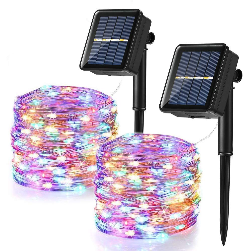 BrizLabs Solar Christmas Lights Outdoor, 2 Pack 39.36ft 120 LED Solar Powered String Lights Multicolor Copper Wire Starry Lights 8 Modes Waterproof for Garden Wedding Party Indoor Decor