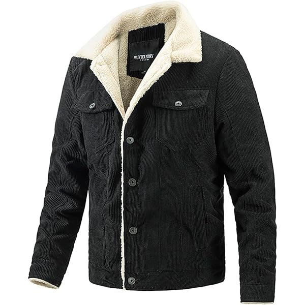 Men's Corduroy Jacket with Fur Collar Sherpa Lined Trucker Jacket