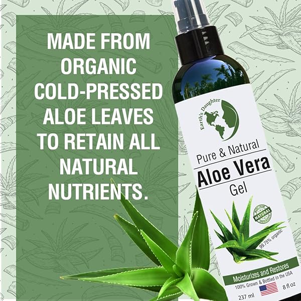 EARTH’S DAUGHTER PREMIUM ORGANIC ALOE VERA GEL FROM FRESH CUT 100% PURE ORGANIC ALOE LEAVES – TOPQUALITY FAST ABSORBING FOR FACE, SKIN, HAIR & BODY – VEGAN, UNSCENTED, NATURAL – 8 OZ USA MADE