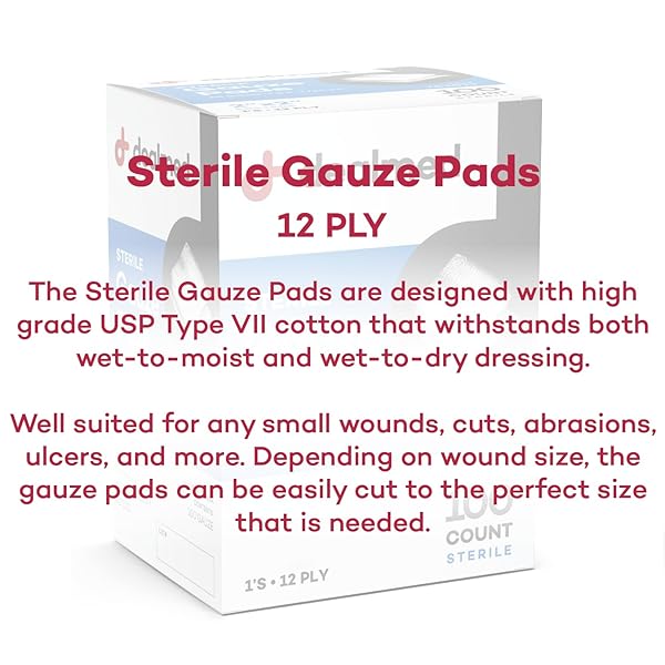 DEALMED 2’’ X 2’’ STERILE GAUZE PADS (100 COUNT) DISPOSABLE AND INDIVIDUALLY WRAPPED MEDICAL GAUZE PADS, WOUND CARE PRODUCT FOR FIRST AID KIT AND MEDICAL FACILITIES (PACK OF 1)