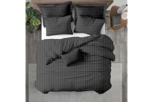 Kotton Culture Striped Duvet Cover Only 100% Egyptian Cotton with Zipper & Corner Ties Breathable All Season 600 Thread Count Soft Sateen Weave Comforter Cover (Grey, Queen)