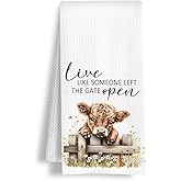 HSIASHENG ArtisaEura Funny Farmhouse Cow Kitchen Towels, Rustic Country Floral Fluffy Cow Dish Tea Hand Towels for Kitchen Bathroom Decor, Cows Lovers Gifts for Women Men, 16x24 Inch