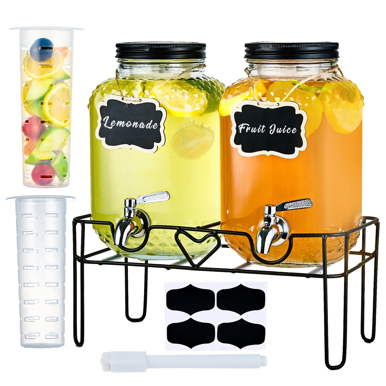 Photo 1 of 1 Gallon Glass Drink Dispensers for Parties, Beverage Dispenser with Stand and Fruit Infuser, Glass Lemonade Dispenser with Stainless Steel Spigot for Kombucha, Sun Tea, Juices, BBQ, Weddings