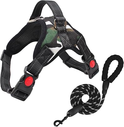 FYY No Pull Dog Harness Reflective Breathable Adjustable Vest with Lead