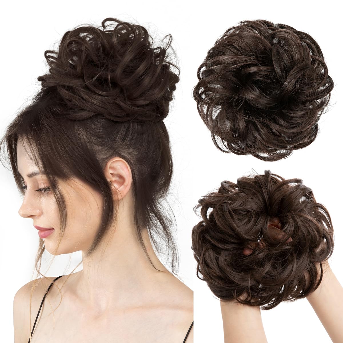 SARLA Messy Bun Hair Piece for Womens Synthetic Scrunchies Buns Extension Hairpieces Updo Pony Tail Dark Brown