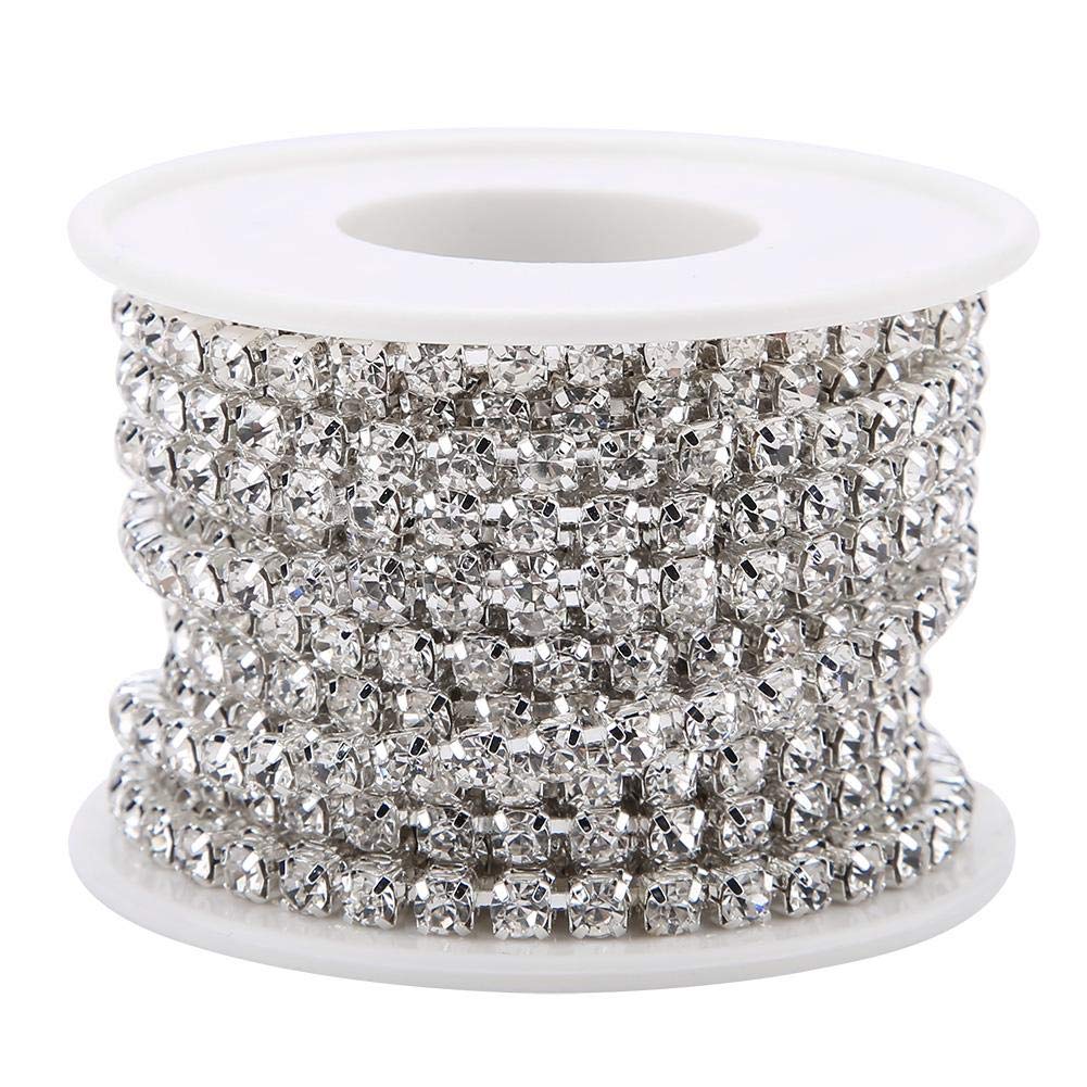 Crystal Rhinestone Chain Ribbon Roll, 4mm 5 Yard Length Diamond Bling Trim Diamante Trim with Diamante Crafts Rhinestone Chain for Clothes Jewellery Making Bags Shoe Wedding Party