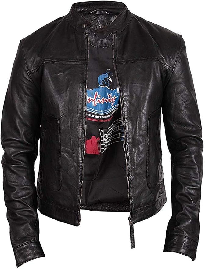 BRANDSLOCK Mens Genuine Leather Biker Jacket Bomber Distressed Amazon