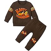 WIQI Toddler Baby Boy Thanksgiving Outfit Turkey Print Pullover Sweatshirt and Pants Clothing Set 2 Piece 18M-6Y
