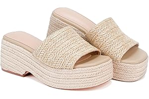 Monrovia Women's Sandals for Women 2024 Platform Wedges Sandals Slides Espadrilles Wedge Heels Raffia Straws Chunky Sandals