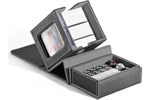 ZLCA MTG Commander Deck Box with Display Window, Card Deck Box Holds 100 Double-Sleeved with Dice Tray & 35pt Magnetic Card Holder （Black&Grey）