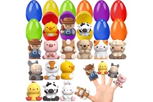AUROTOPS 12 PCS Easter Eggs with Finger Puppets, Easter Basket Stuffers with Toys Inside for Hunt Easter Goodie Bag Fillers Classroom Prize Rewards, Easter Party Favors for Kids Boys Girls