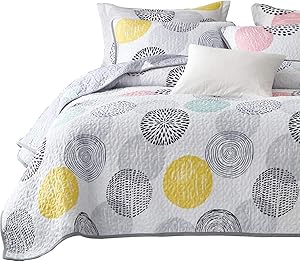 Uozzi Bedding 3 Piece Reversible Quilt Set King Size 104x90 Soft Microfiber Lightweight Coverlet Bedspread Summer Comforter Set Bed Cover Blanket for All Season Colorful Dots (1 Quilt+ 2 Shams)