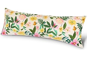 Play Tailor Body Pillow Cover with Zipper 20x54 Soft Velvet Body Pillow Case Patterned Long Pillowcase for Adults, Yellow Pink Floral