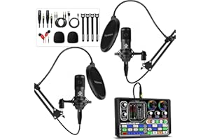 SQUAROCK Podcast Equipment Bundle for 2 - Audio Interface Dj Equipment with Condenser Microphone for Podcast Recording Gaming YouTube