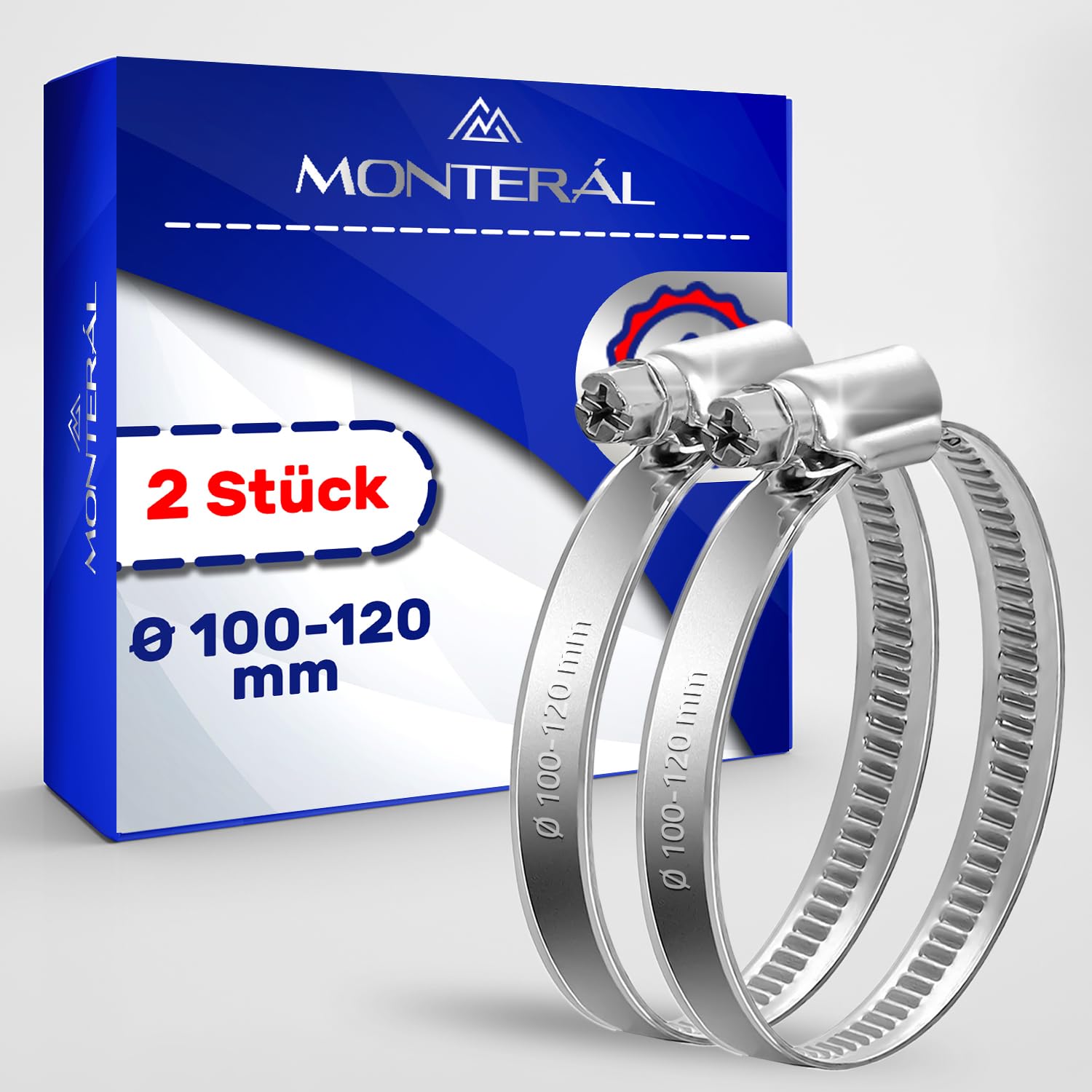 2 Pieces Metal Hose Clips Ø 100-120 mm - Hose Clamp for Pool Garden Washing Machine Water Supply - MONTERAL