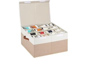 Gowee Shoe Organizer 16 Pairs, Large Shoe Storage Box Bin Containers with Adjustable Dividers for Sandals, High Heels, Sneakers, Stackable and Foldable (Beige and White)