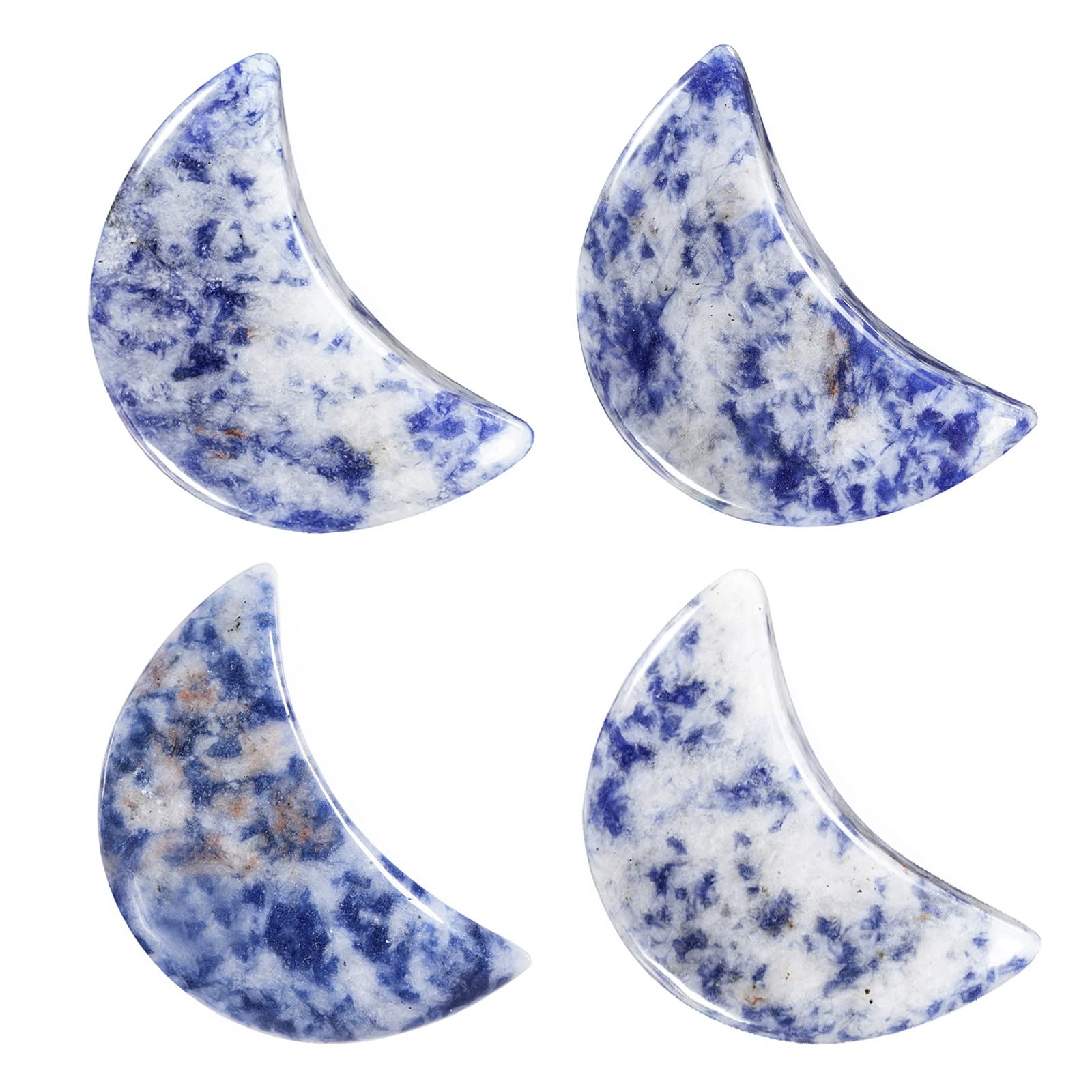 Nupuyai 4pcs Moon Shape Sodalite Crystal Palm Pocket Worry Stone Set, Polished Reiki Stone for Chakra Healing Jewellery Making Home Decor
