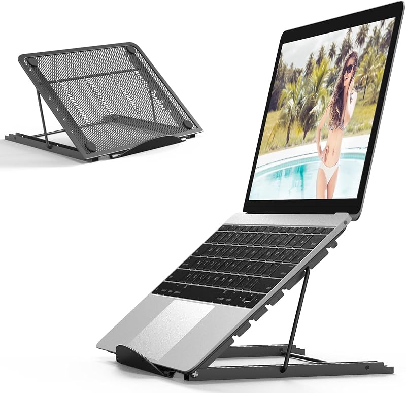 Jumkeet Laptop Stand Foldable Ventilated Aluminum Desk Holder 7-17" Black