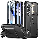 Poetic Revolution Case for Galaxy S25 FE 5G 2025, [Slide Camera Cover], Built-in Screen Protector Work with Fingerprint ID, Full Body Military Grade Rugged Shockproof Cover Case with Kickstand, Black
