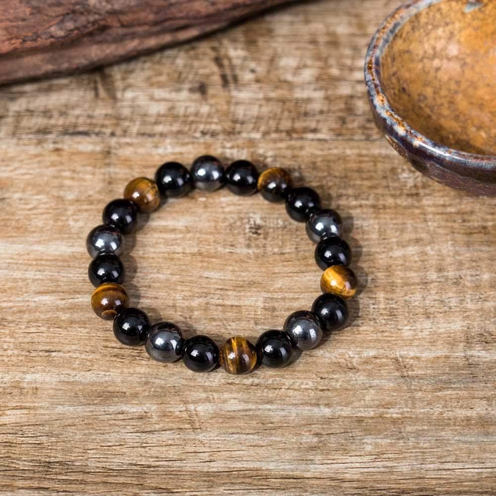 Thajaling 10MM Obsidian Bracelet Tiger eye Mala Tibetan Buddhist Buddha Meditation bangle, Black / Brown, 10 mm - Image 4