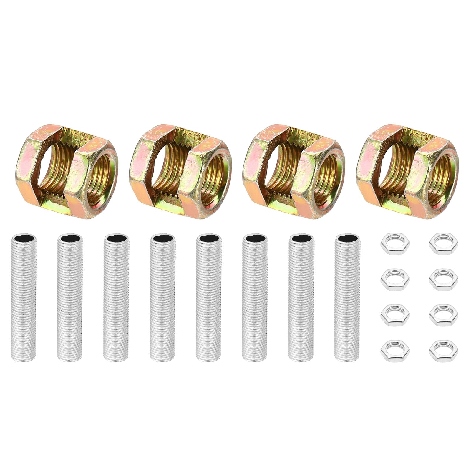 PATIKIL M10 Fine Thread Lamp Pipe Repair Parts Kits, 20 Pcs M10×15 Metal Hexagon Open Coupling Nut with Threaded Pipe and Hex Nut for Lights Extension Rod